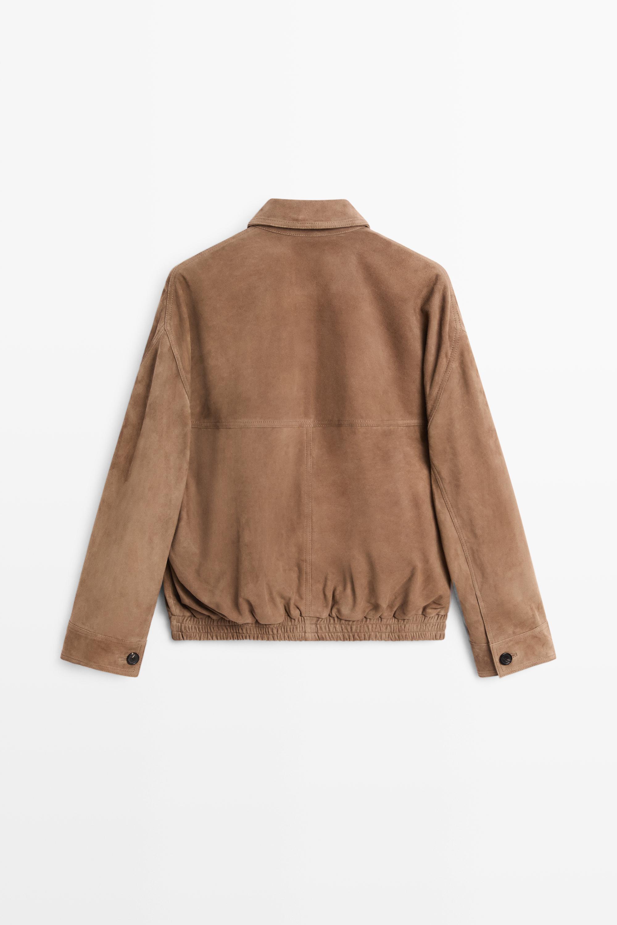 Blouson bomber en cuir daim